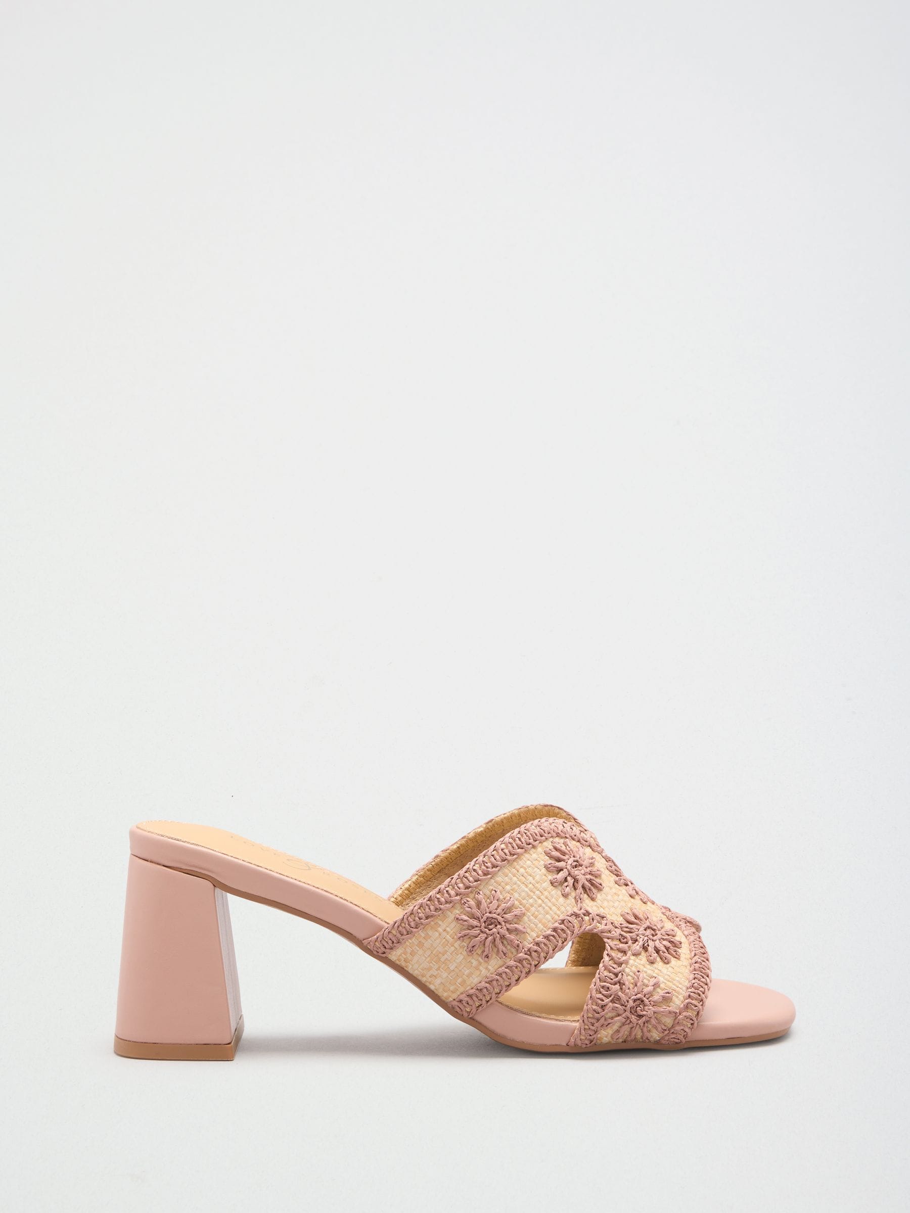 Buy Love & Roses Nude Pink Floral Embroidered Raffia Flared Block