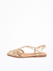 Love & Roses Gold Faux Leather Woven Closed Toe Slingback Summer Sandals - Image 5 of 5