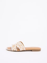 Love & Roses White Cherry Print Raffia Embellished Flat Summer Sandals - Image 5 of 5
