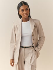Nothing Ordinary Neutral Premium Linen Blend Waisted Blazer - Image 1 of 7