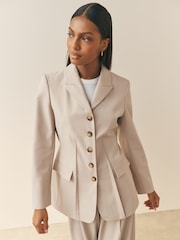 Nothing Ordinary Neutral Premium Linen Blend Waisted Blazer - Image 3 of 7