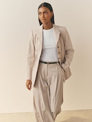 Nothing Ordinary Neutral Premium Linen Blend Waisted Blazer - Image 4 of 7