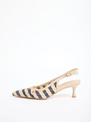 Navy/White Stripe Raffia - حذاء كورت بكعب صغير بتصميم حزام خلفي ومقدمة مُدبَّبة عند الأصابع من Love & Roses - صورة 5 من 5