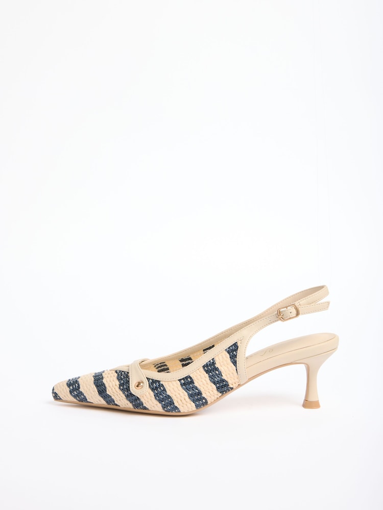 Navy/White Stripe Raffia - حذاء كورت بكعب صغير بتصميم حزام خلفي ومقدمة مُدبَّبة عند الأصابع من Love & Roses - صورة 5 من 5