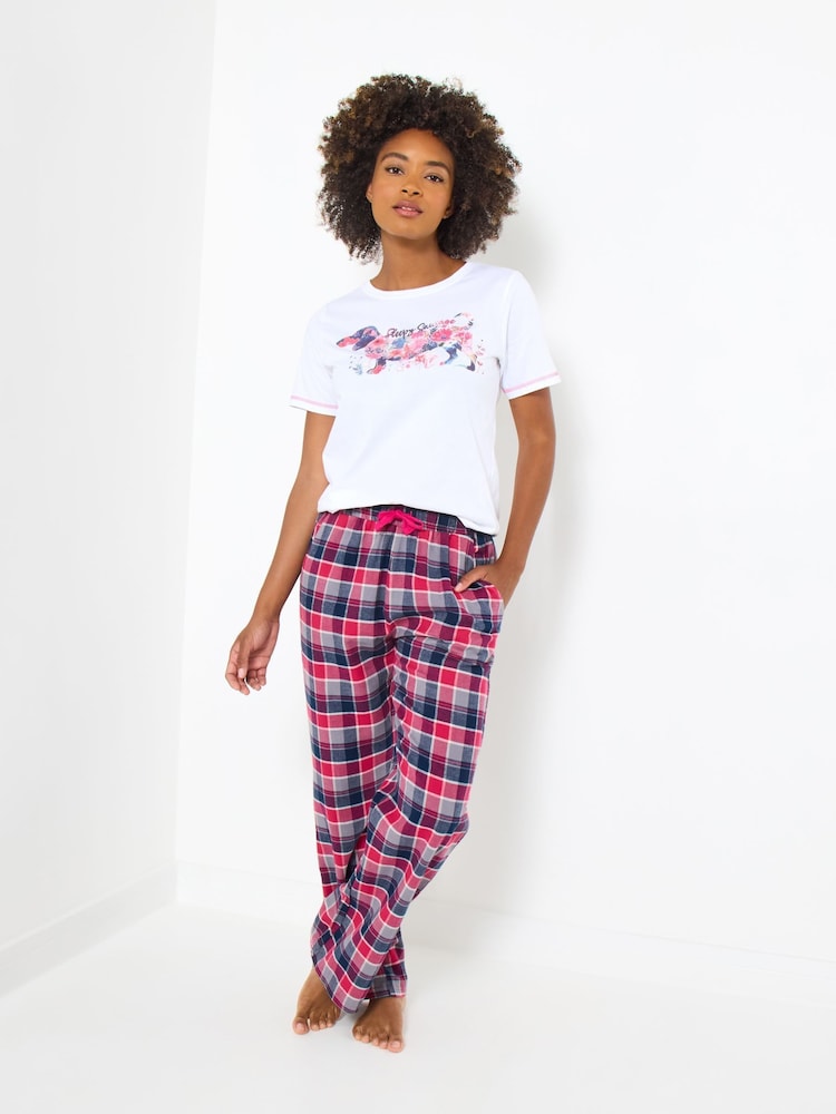 Joe Browns Pink Sausage Dog Check Pyjamas Set - Image 1 of 7
