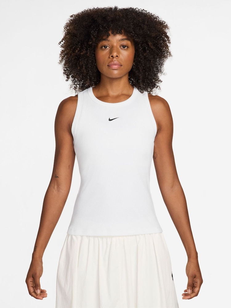 Nike White Ribbed Racerback Vest Top - Image 1 of 3 Nike White Ribbed Racerback Vest Top - Image 1 of 3