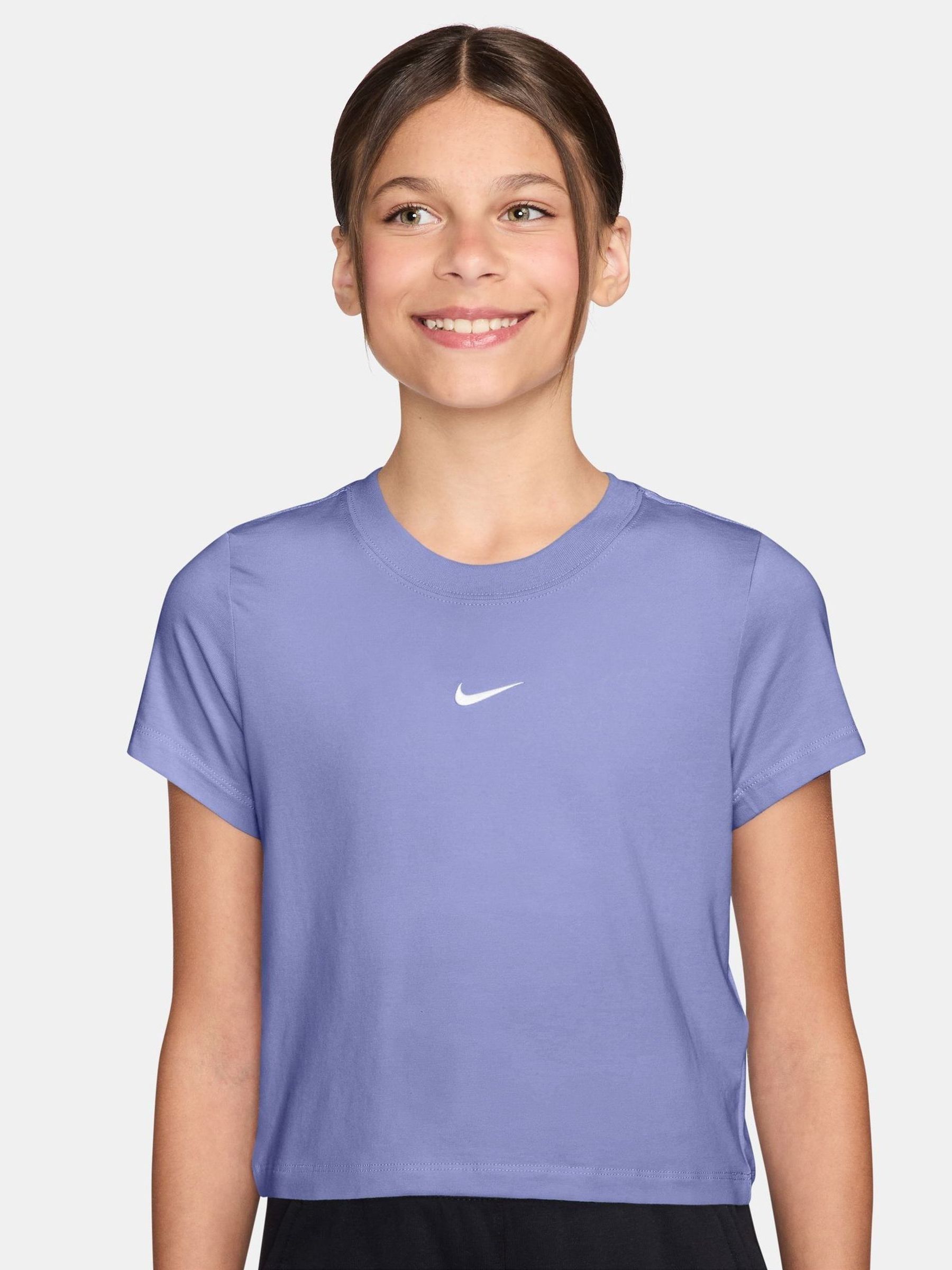grey and purple nike shirt