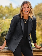 Sosandar Black Premium Faux Leather Blazer - Image 2 of 5