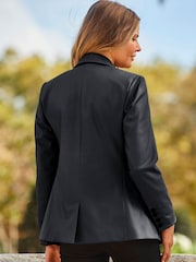 Sosandar Black Premium Faux Leather Blazer - Image 3 of 5