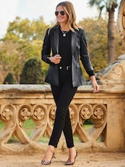 Sosandar Black Premium Faux Leather Blazer - Image 4 of 5