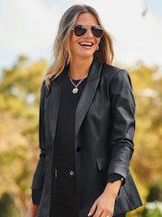 Sosandar Black Premium Faux Leather Blazer - Image 5 of 5