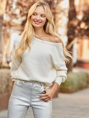 Sosandar Cream Diamante Bow Back Jumper - Image 1 of 5