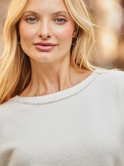 Sosandar Cream Diamante Bow Back Jumper - Image 4 of 5