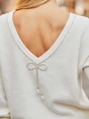 Sosandar Cream Diamante Bow Back Jumper - Image 5 of 5
