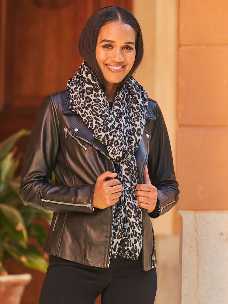 Sosandar Grey Animal Print Scarf - Image 1 of 4