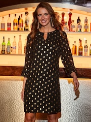 Sosandar Black Fleck Print Shift Dress - Image 2 of 5