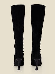 Sosandar Black Faux Suede Knee High Flared Heel Boots - Image 4 of 5