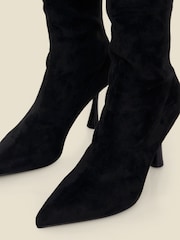 Sosandar Black Faux Suede Knee High Flared Heel Boots - Image 5 of 5