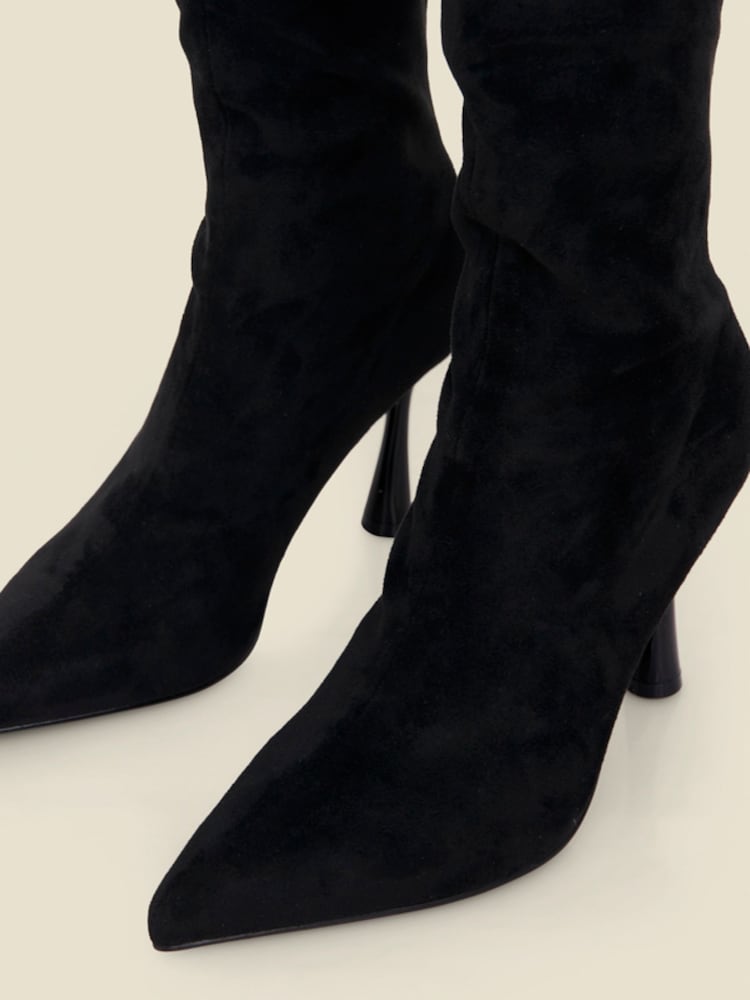 Sosandar Black Faux Suede Knee High Flared Heel Boots - Image 5 of 5 Sosandar Black Faux Suede Knee High Flared Heel Boots - Image 5 of 5