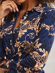 Sosandar Blue Baroque Print Twist Front Shirt - Image 5 of 5