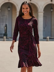 Sosandar Red Baroque Print Fit & Flare Dress - Image 1 of 4