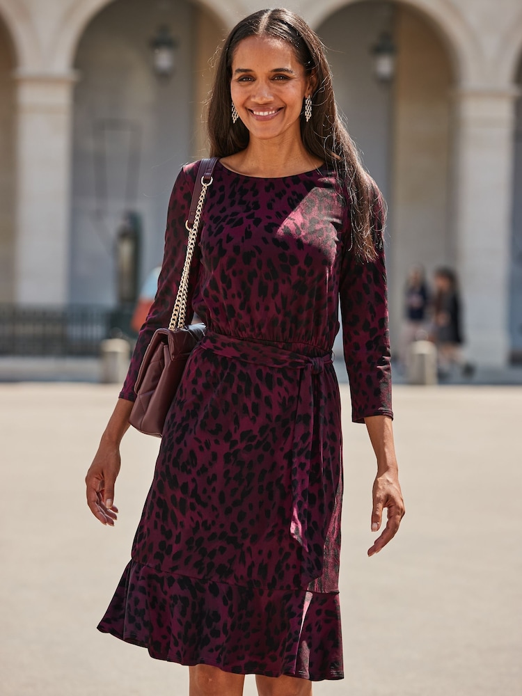 Sosandar Red Baroque Print Fit & Flare Dress - Image 2 of 4