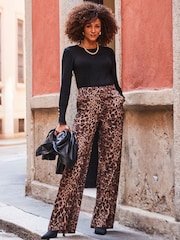 Sosandar Brown Leopard Print Wide Leg Trousers - Image 1 of 5