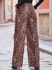 Sosandar Brown Leopard Print Wide Leg Trousers - Image 4 of 5