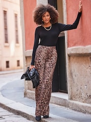 Sosandar Brown Leopard Print Wide Leg Trousers - Image 5 of 5
