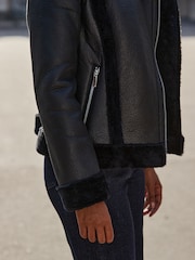 Sosandar Black Faux Shearling Aviator Jacket - Image 4 of 5