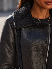Sosandar Black Faux Shearling Aviator Jacket - Image 5 of 5