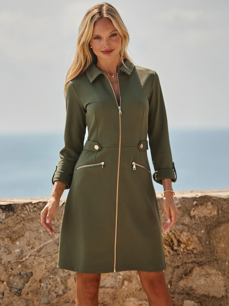Sosandar Green Textured Shirt Dress - Image 1 of 5 Sosandar Green Textured Shirt Dress - Image 1 of 5