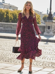 Sosandar Pink Spot Print Ruffle Hem Midi Dress - Image 1 of 5