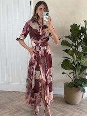 Style Cheat Brown Daphne Belted Shirt Dress - Image 1 of 4