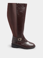 Yours Curve Brown Extra-Wide Fit Buckle Stretch Knee Boots - Image 2 of 4