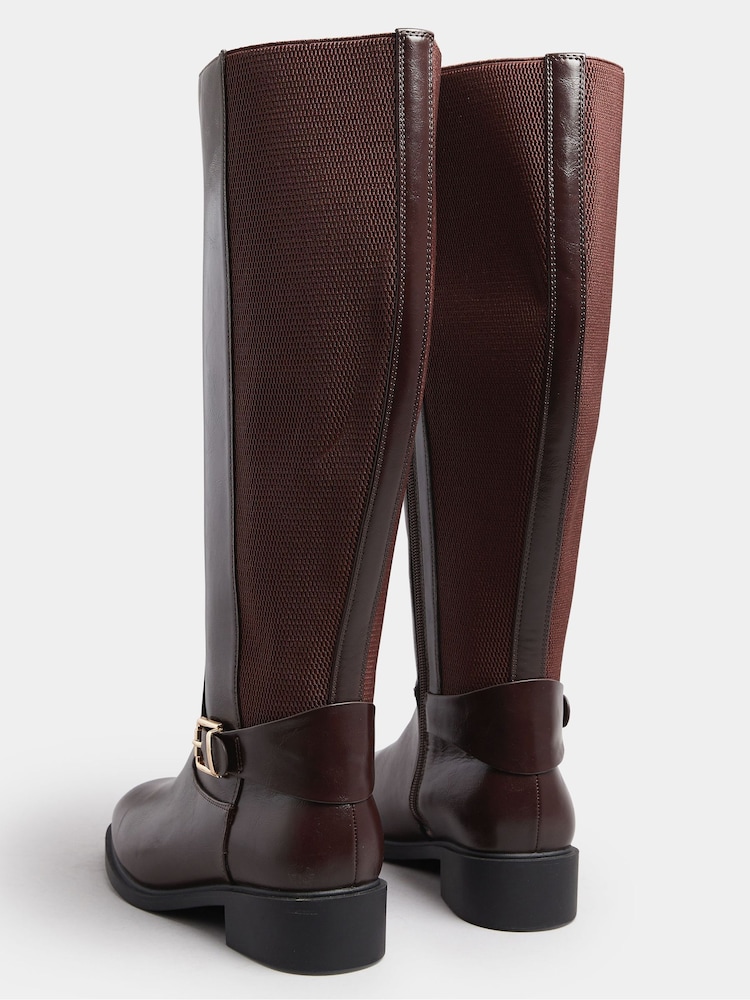 Yours Curve Brown Extra-Wide Fit Buckle Stretch Knee Boots - Image 4 of 4