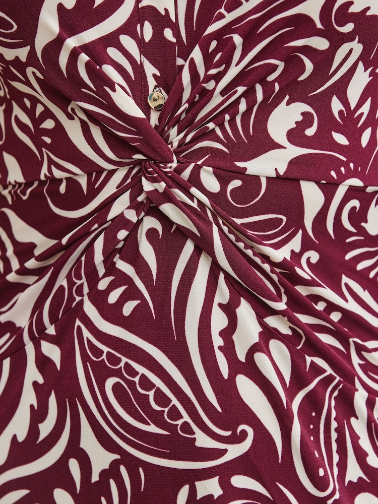 Sosandar Red Paisley Print Twist Front Dress - Image 2 of 5 Sosandar Red Paisley Print Twist Front Dress - Image 2 of 5