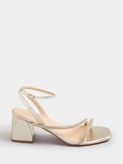 Yours Curve Gold Extra-Wide Fit Diamante Block Sandals - Image 3 of 5
