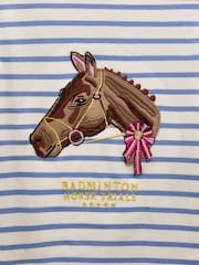 Joules Official Badminton Blue & Cream Striped Horse Print T-Shirt - Image 3 of 4