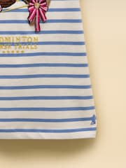 Joules Official Badminton Blue & Cream Striped Horse Print T-Shirt - Image 4 of 4