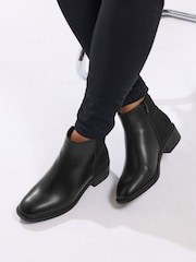 Yours Curve Black Extra Wide Fit Extra-Wide Fit Metal Trim Ankle Boots - Image 1 of 5