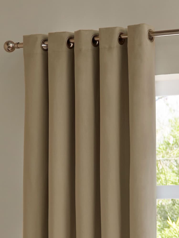 Furn Mocha Velvet Eyelet Blackout Curtains - Image 4 of 4