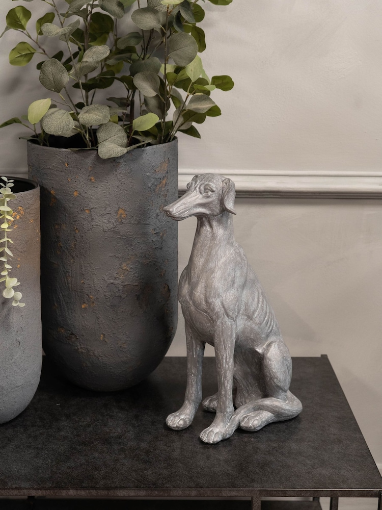 Libra Interiors Grey Large Baxter Sitting Dog Sculpture - Image 1 of 5