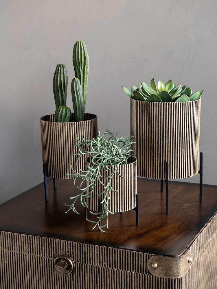 Libra Interiors Gold Set of 3 Metal Planters - Image 1 of 6