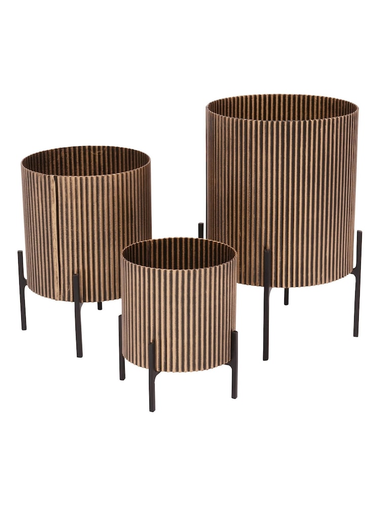 Libra Interiors Gold Set of 3 Metal Planters - Image 2 of 6