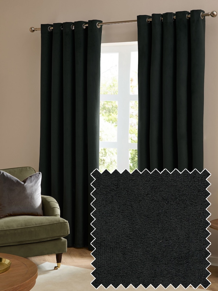 Furn Black The Ultimate Velvet 100% Blackout Eyelet Curtains - Image 1 of 7