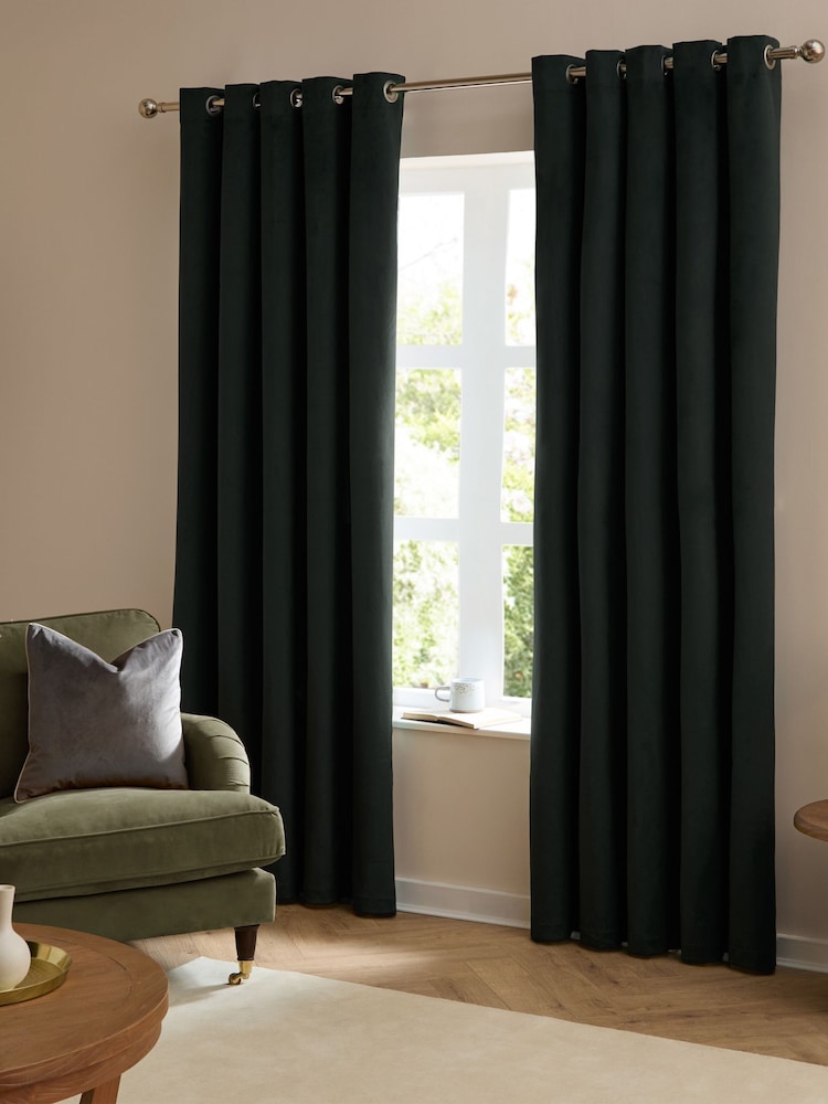 Furn Black The Ultimate Velvet 100% Blackout Eyelet Curtains - Image 2 of 7