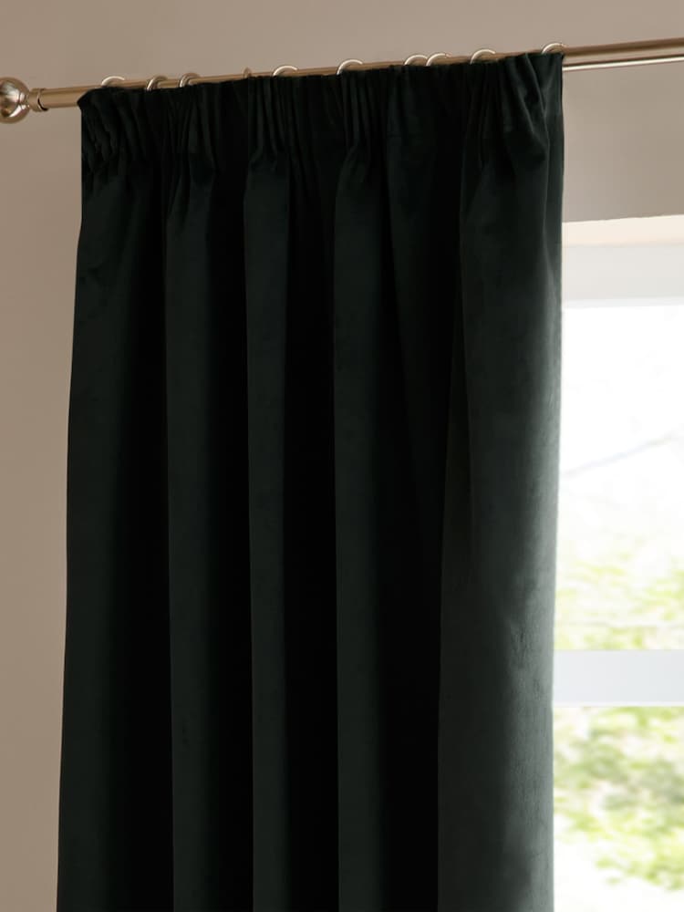 Furn Black Velvet Pencil Pleat Blackout Curtains - Image 4 of 4