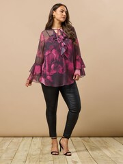 Evans Red Large Floral Frill Top - Image 2 of 5