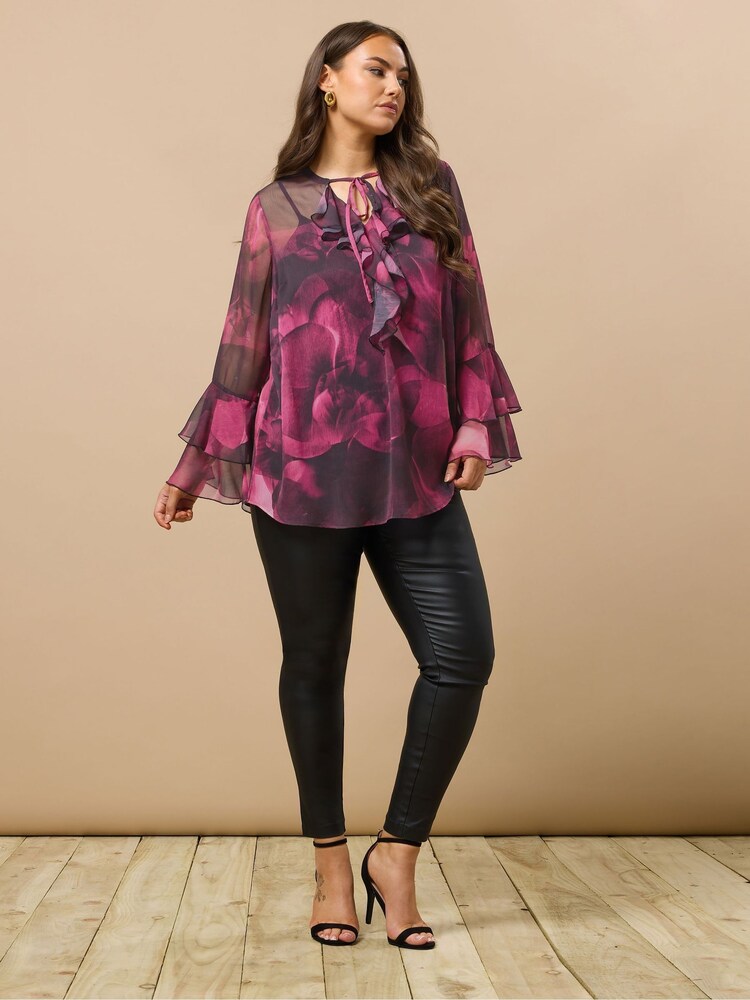 Evans Red Large Floral Frill Top - Image 2 of 5